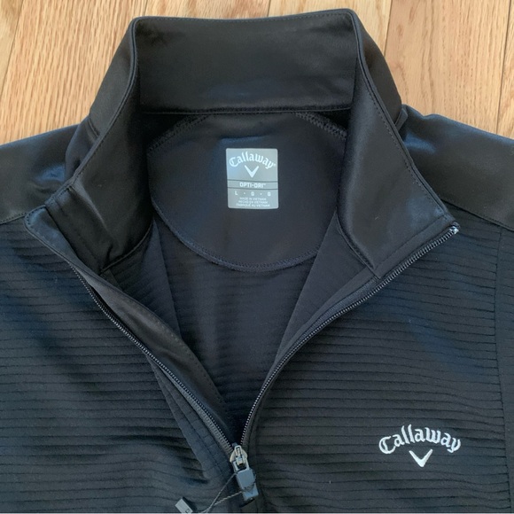 New Men’s Callaway Opti Dri Caviar Black 1/4 Zip Ribbed Mock Pullover Sz L UPF50 - Picture 5 of 10